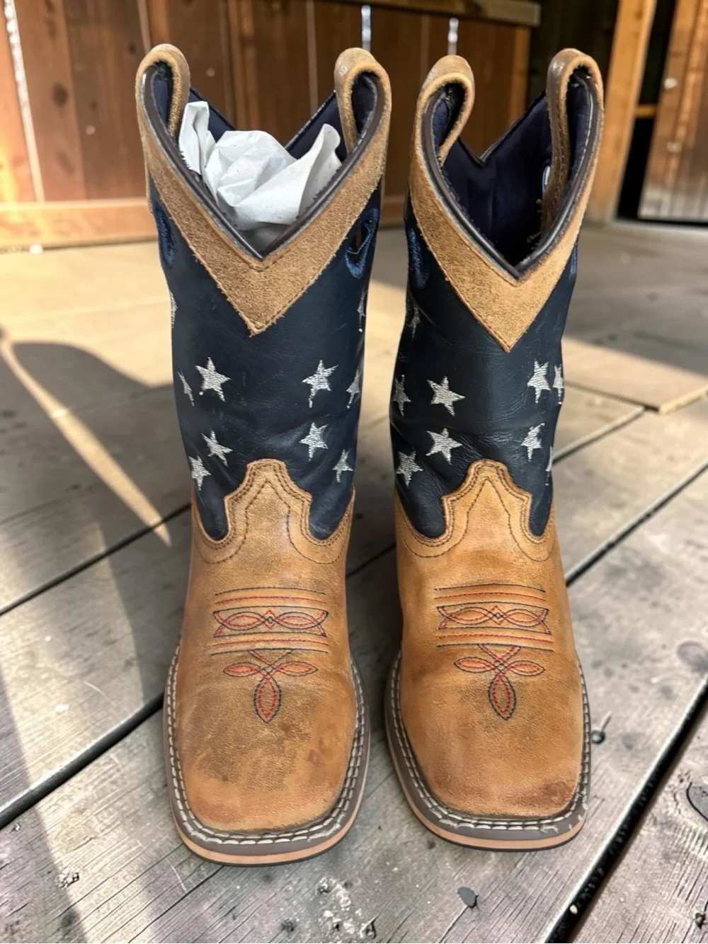 Smoky Mountain Kids Cowboy Boots Size 1R American Flag Stars Stripes Western